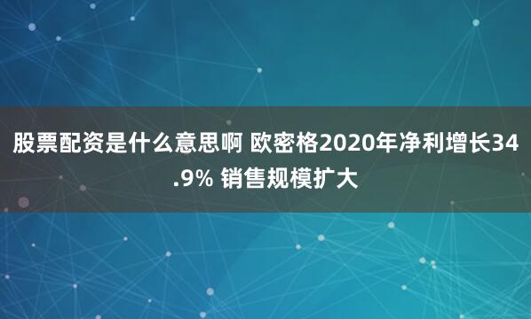 股票配资是什么意思啊 欧密格2020年净利增长34.9% 销售规模扩大