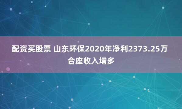 配资买股票 山东环保2020年净利2373.25万 合座收入增多