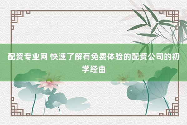 配资专业网 快速了解有免费体验的配资公司的初学经由